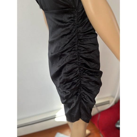 NWD Cinq A Sept Naya Black Silk Ruched Asymmetric Silk High Neck Dress Sz 2 - Picture 8 of 12